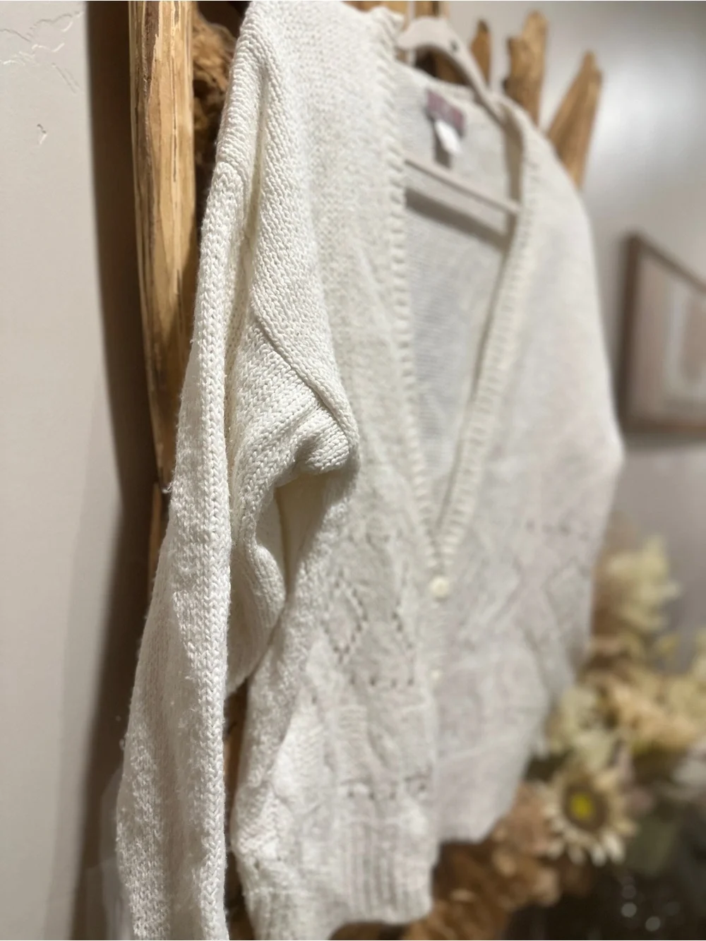 Cream Openwork Knit Button Cardigan